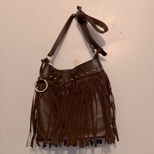 Brown leather fringed purse